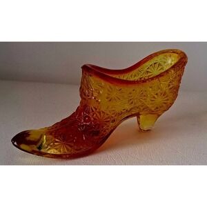 Vintage L.E. Smith Glass Amberina Daisy Button Shoe Slipper